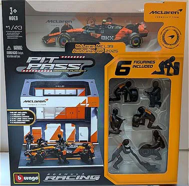 Bburago 1/43 맥라렌 피트 패스 세트 MCL39 No.4 L. 노리스 (크루 x6pcs 패독 가라지) 이미지 1