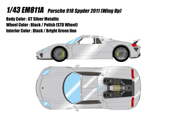 Make Up 1/43 Porsche 918 Spyder 2011 Rear Wing Up GT Silver Metallic