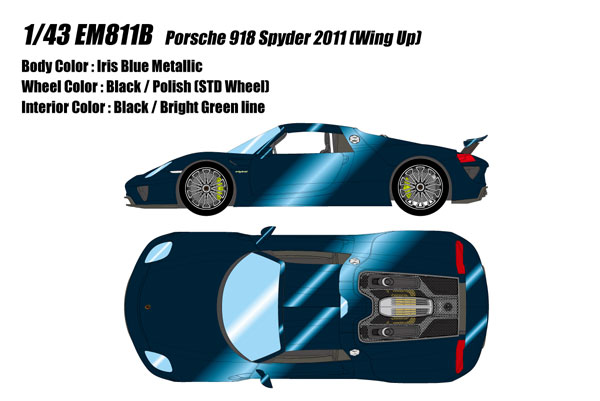 Make Up 1/43 Porsche 918 Spyder 2011 Rear Wing Up Iris Blue Metallic