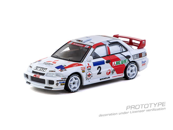 Tarmac Works 1/64 Mitsubishi Lancer Evolution III Hong Kong Beijing Rally 1996 Winner Ari Vatanen / Christian Gilbert (Blister Pack)