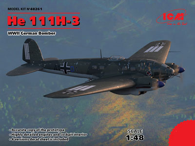 ICM 1/48 Heinkel He111H-3 Bomber Plastic Model image 1