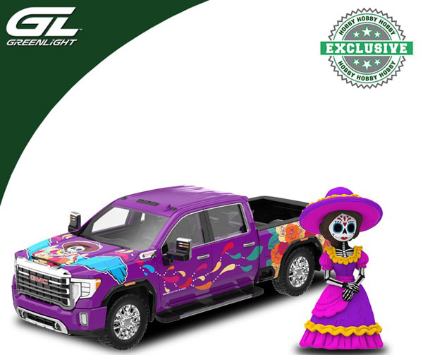 GreenLight 1/64 2023 GMC Sierra 3500 HD - Dia de los Muertos with La Catrina Figurine