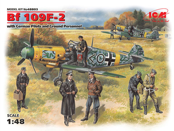 ICM 1/48 Messerschmitt BF109F-2 w/Pilot & Ground Crew Set Plastic Model