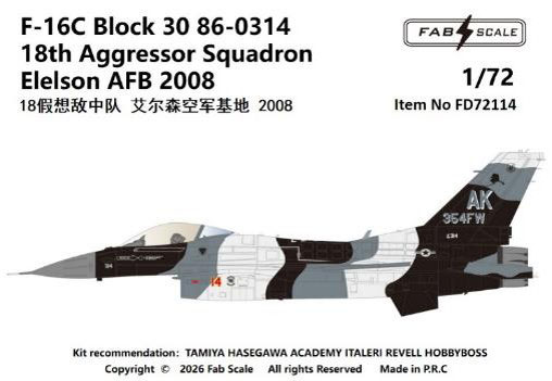 Fab Scale Studio 1/72 F-16C Block 30 86-0314 18th Aggressor Squadron Eielson Air Force Base 2008 Bild 1