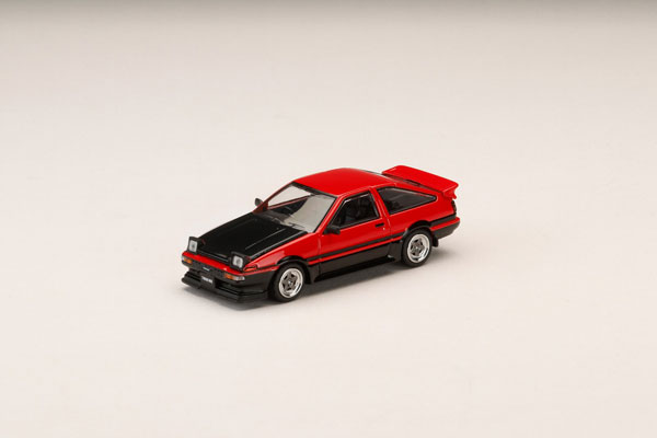 HobbyJAPAN 1/64 Toyota Sprinter Trueno GT APEX (AE86) Late Model JDM Style Carbon Bonnet Red/Black