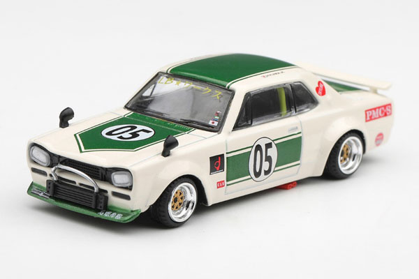 MINI GT 1/64 Nissan Skyline LB-WORKS Hakosuka White/Green (Right-hand Steering)