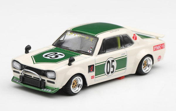 MINI GT 1/64 Nissan Skyline LB-WORKS Hakosuka White/Green (Right-hand Steering) imagen 1