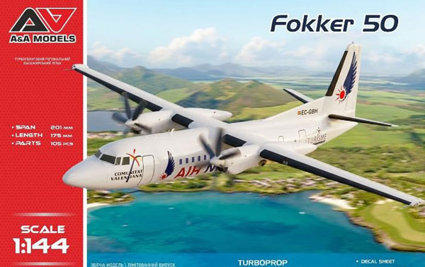 Modelsvit 1/144 Fokker 50 Turboprop Airliner Plastic Model รูปภาพ 1