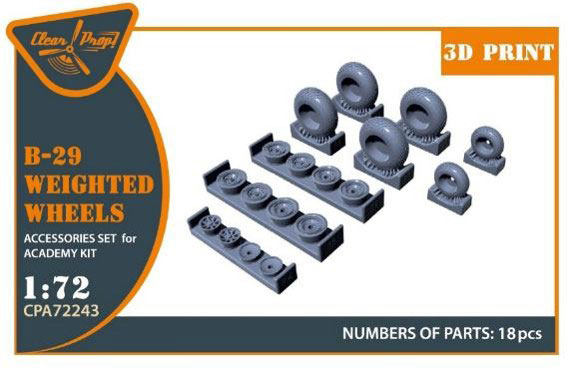 Clear Prop! 1/72 B-29 Sagged Wheel Set (For Academy) imagen 1