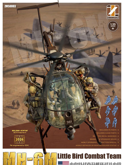 zimimodel 1/35 MH-6M Little Bird Combat Team Plastic Model hình ảnh 1