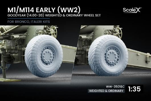 ScaleX 1/35 155mm 곡사포 M1/M114 초기 생산형 (2차대전) 휠 세트 (무적재, 처짐 휠 각 1개) (브론코 / 이탈레리용) 이미지 1