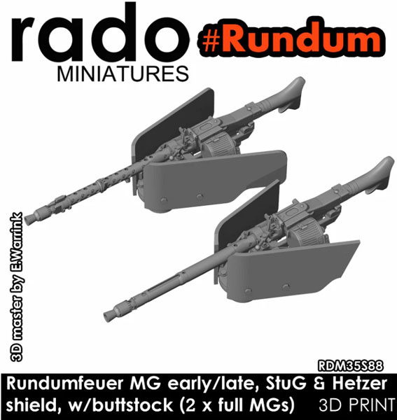 Rado Miniatures 1/35 WWII 룬둠포이어 MG 초기/후기형, 슈투르크게슈츠 & 헤처 실드, w/개머리판 (2 x 풀 MG)