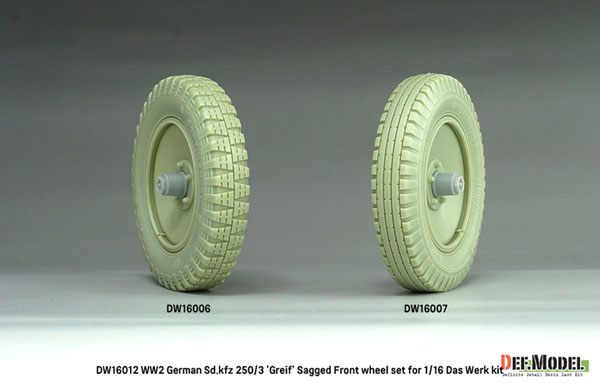 DEF. Model 1/16 WWII German Sd.Kfz.250/3 Radio Command Car "Greif" Sagged Wheel Tire Set (For Das Werk)