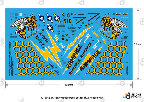 DEF. Model 1/72 Modern US Navy Carrier Electronic Warfare Aircraft EA-18G Growler Decals Set VAQ-138 Yellow Jackets (For Academy, etc)
