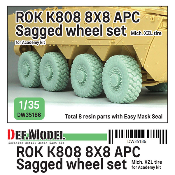 DEF. Model 1/35 Modern Korean K808 Baekho 8-wheel Armored Personnel Carrier Sagged Wheel Tire Set M Type XZL (For Academy)
