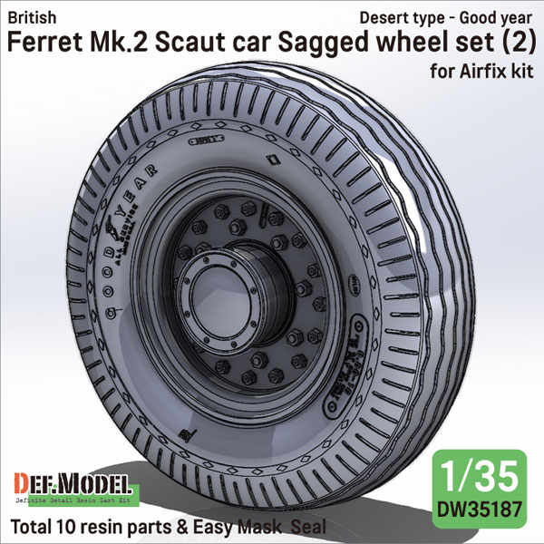 DEF. Model 1/35 Modern British Ferret Mk.2 Scout Car Sagged Wheel Tire Set #2 (For Airfix)