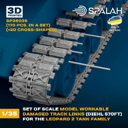 SPALAH 1/35 Leopard 2 Series Workable Damaged 570FT Track Link Set (170 w/Rubber Pad + 20 Padless)