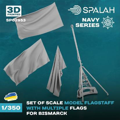 SPALAH 1/350 Battleship Bismarck Flagpole w/3 Types of Naval Ensign
