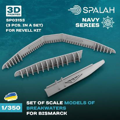 SPALAH 1/350 Battleship Bismarck Breakwater Set (3pcs.) (For Revell) hình ảnh 1
