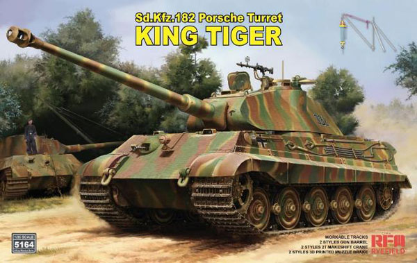 Rye Field Model 1/35 Sd.Kfz.182 King Tiger "Porsche Turret" w/2t Simple Crane & Assembly Workable Track Plastic Model
