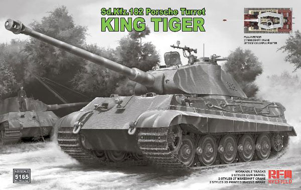 Rye Field Model 1/35 Sd.Kfz.182 King Tiger "Porsche Turret" w/2t Simple Crane & Assembly Workable Track (Full Interior) image 1
