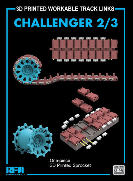 Rye Field Model 1/35 Challenger 2/3 Assembly Workable Track w/One-piece Sprocket (3D-printed)