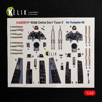 RES/KIT 1/48 F-106B Delta Dart Type 2 Interior 3D Decals (For Trumpeter)