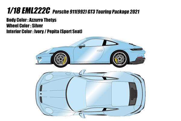 Make Up 1/18 Porsche 911 (992) GT3 Touring Package 2021 Azure Tethys