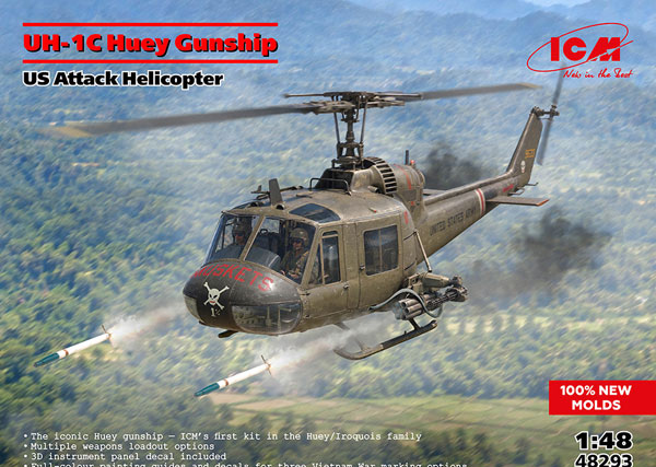 ICM 1/48 UH-1C Huey Gunship (US Army Attack Helicopter) Plastic Model 图片 1