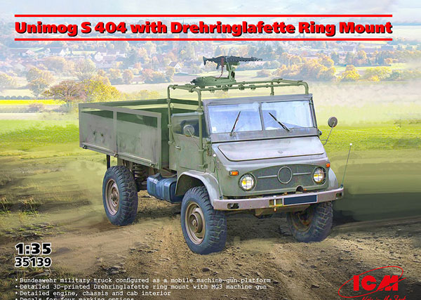 ICM 1/35 Unimog S 404 w/Drehringlafette MG3 Vehicle-mounted Machine Gun Plastic Model
