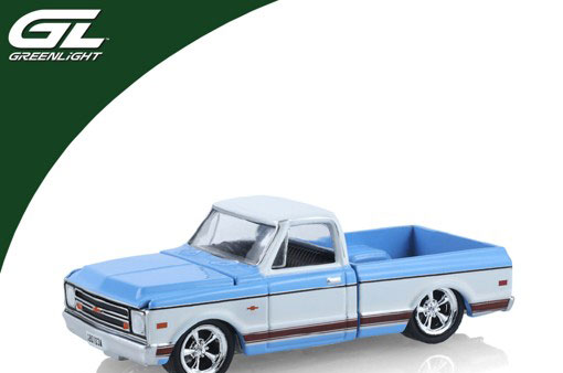 GreenLight 1/64 1968 Chevrolet C10 - Azure Blue and White (Lowrider)
