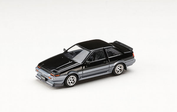 HobbyJAPAN 1/64 토요타 스프린터 트레노 GT APEX (AE86) 2도어 후기형 JDM 스타일 카본 보닛 블랙/그레이 이미지 1