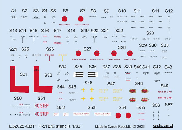 Eduard 1/32 P-51B/C Data Stencil Decals (For Eduard)